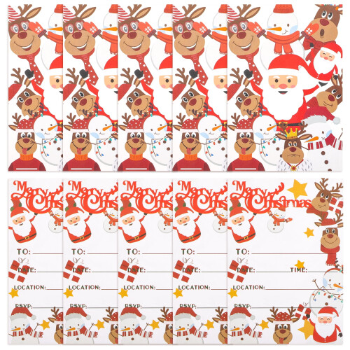 10Pack Christmas Invitation Cards, Decorative Paper