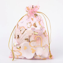 Sachets cadeaux en organza imprimés cœurs, motif pêche, 100 pièces, 18 x 13 cm