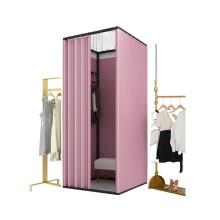 Privacy Partition Dressing Room Divider with Curtain for Locker or Clothing Store, Easy Installation, Space Saving, Neutral Color, 100x100x200cm