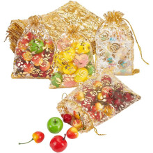 Sachets cadeaux en organza doré à motif rose, 12,7 x 17,8 cm, 50 pièces