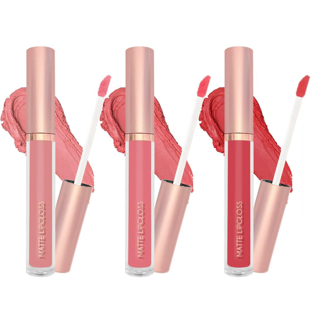 3 Pcs Matte Liquid Lipstick Set Waterproof Long Lasting Nonstick Cup Velvety Lip Gloss Kit #23090402B