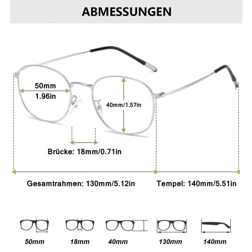 Blue Light Blocking Reading Glasses 2.5x Silver Metal Frame Oval Unisex Lightweight Computer Readers 1