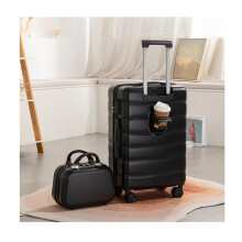 18 Inch Hard Shell Spinner Carry On Luggage with USB Port, Cup Holder and Password Lock, Black