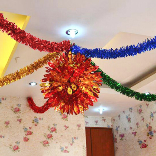 5m Metallic Tinsel Garland Yellow/Red/Silver/Green/Blue 1
