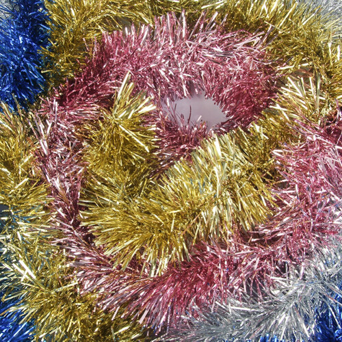 5m Metallic Tinsel Garland Yellow/Red/Silver/Green/Blue 2