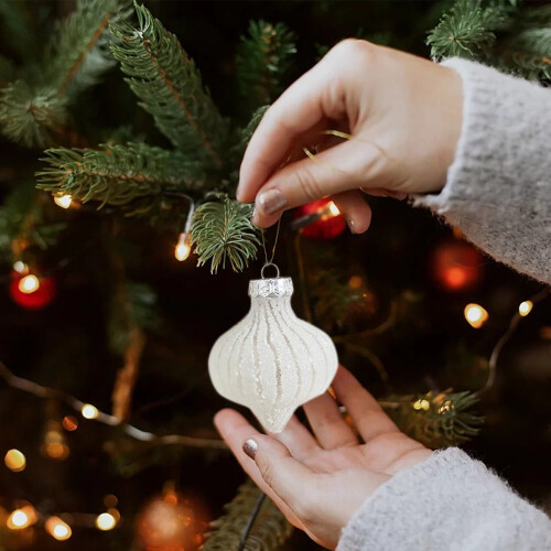 Clear Christmas Ball Ornaments White Glitter Plastic 6 Pack 2