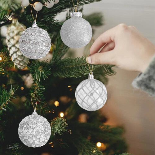 Christmas Ball Set Silver Plastic 12 PCS 1