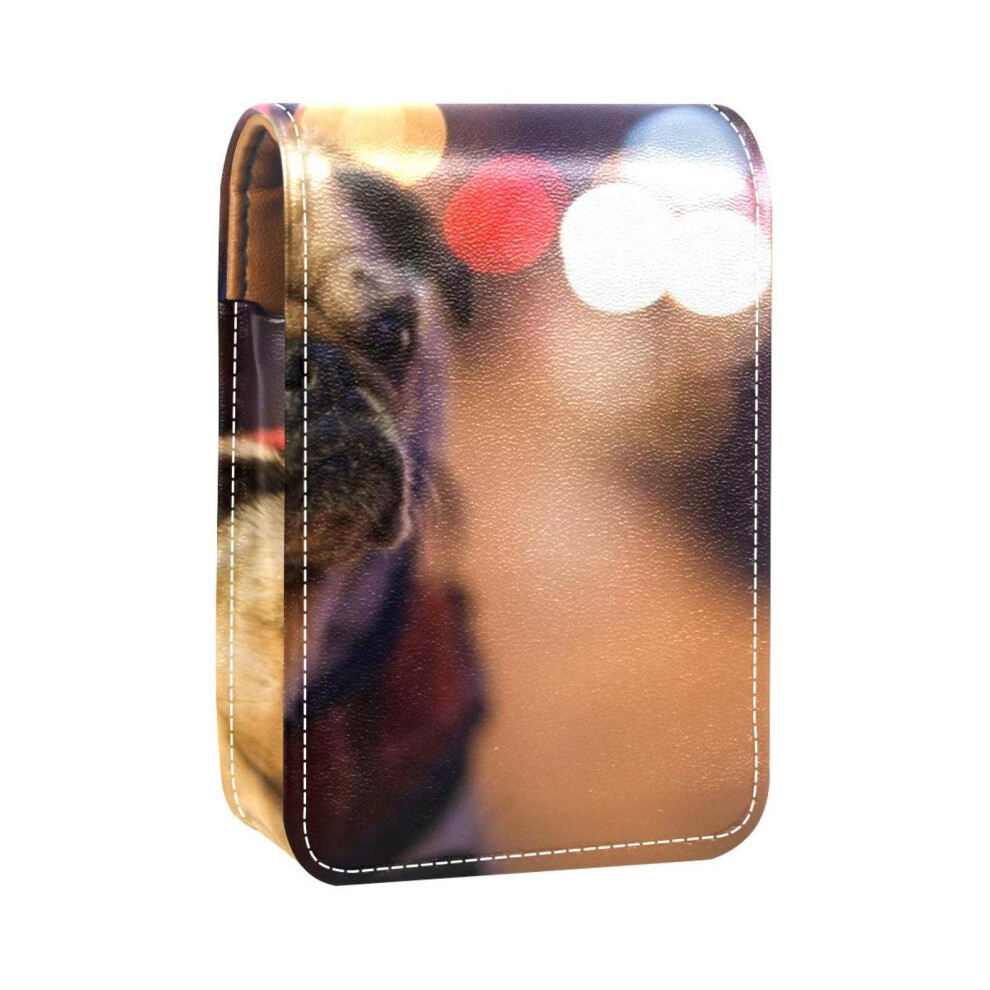 Lipstick Case with Mirror for Women, Microfiber Leather Lip Gloss Holder, Dog Pattern Travel Organizer