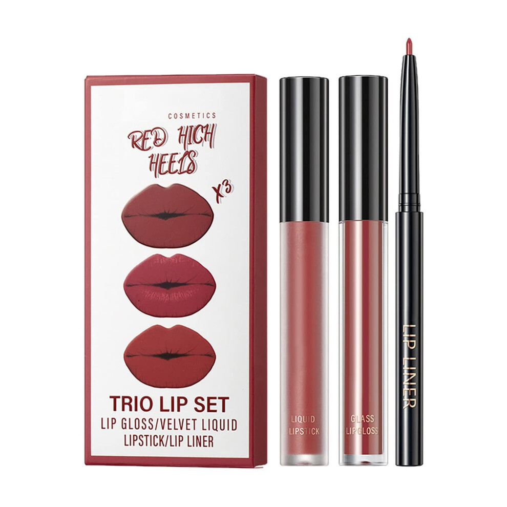 Lip Gloss Trio Set with Matte Finish, Non Sticky Long Lasting Moisturizing Texture and Lip Liner 3ml FxG576