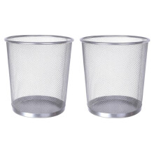 Set of 2 Small Round Mesh Wastebasket 6 Gallon Silver Metal Trash Cans Durable Steel Mesh for Home Office