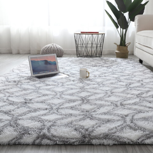 Fluffig geometrisk matta 120x150 cm grå och vit 2