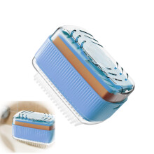 2 in 1 Soap Dispenser Brush and Box, Easy Soap Dispense with Detachable Scrub for Bathroom Cleaning Blue
