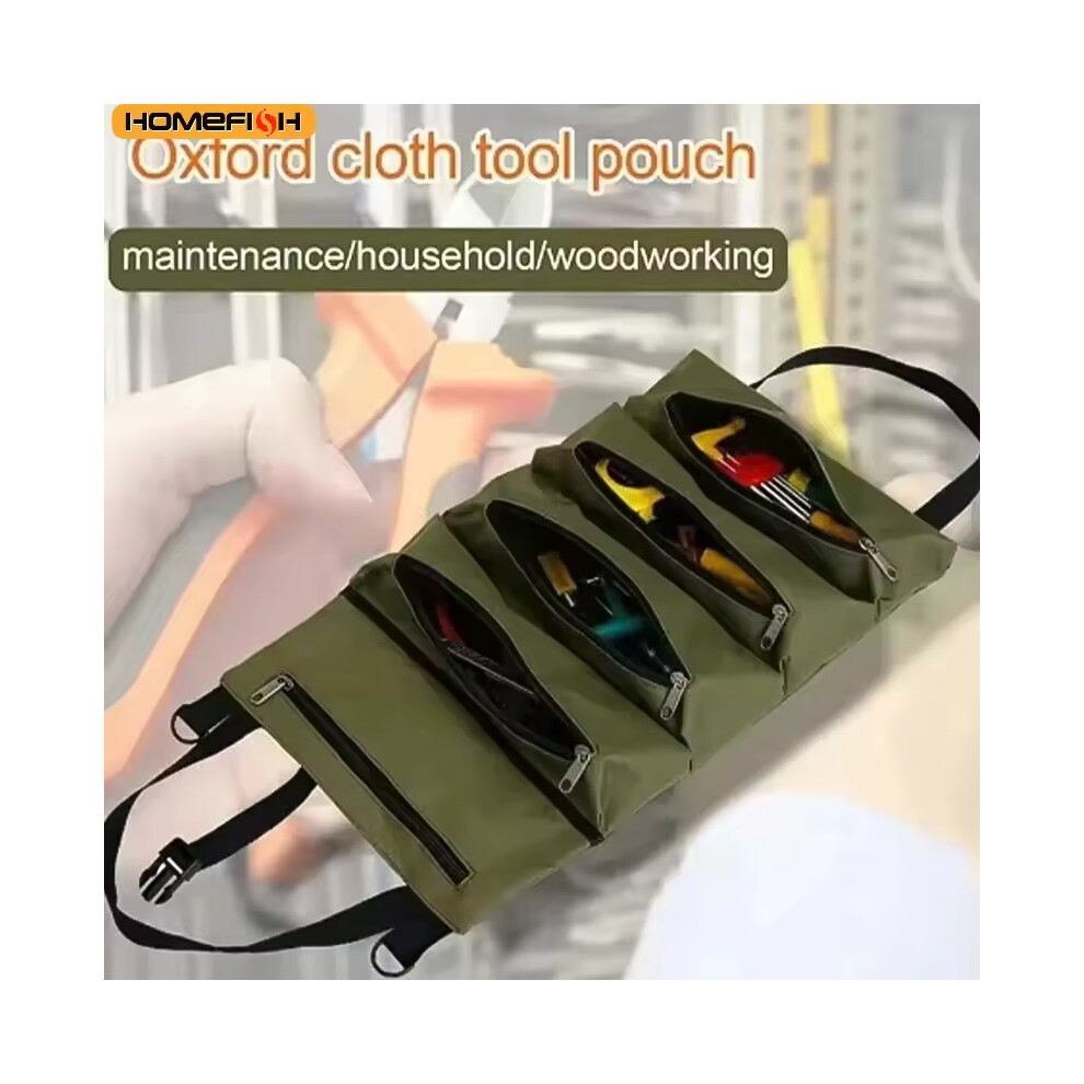 Heavy-Duty Roll-Up Tool Bag - Oxford Fabric Multi-Tool Organizer All-In-One Garage Storage For Mechanics/Electricians/Carpenters 00612579