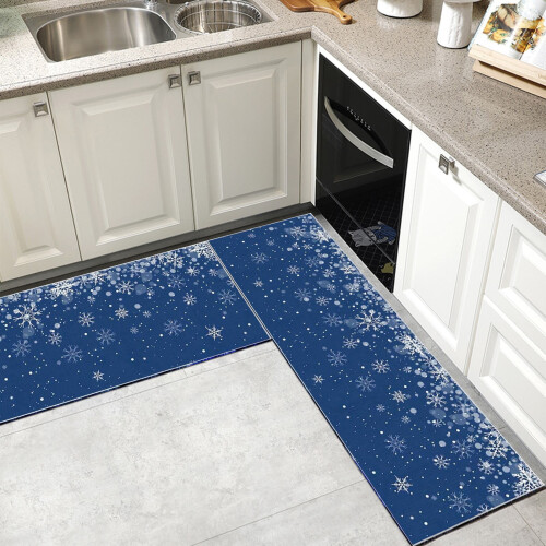 Viflosae Christmas snowflake kitchen mat non-slip blue black 2