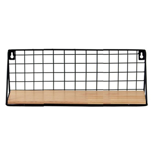 Leott Wall-Mounted Floating Shelf Black Metal Wood 1 Pack 2