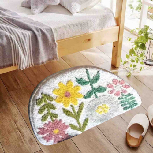 Boho flower panda semicircle floor mat 120x60cm 1