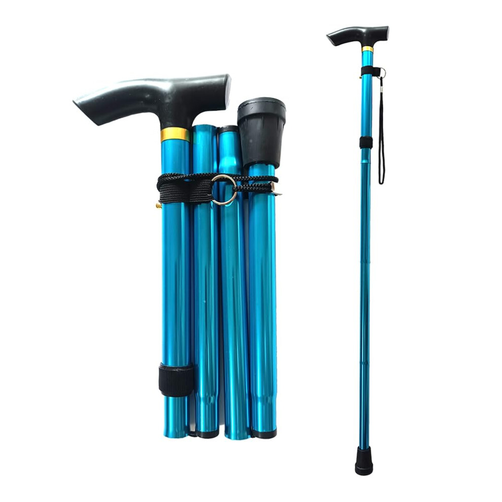 Blue Folding Walking Cane For Seniors Adjustable Lightweight Aluminum Stick With Ergonomic Grip And AntiâSlip Tip Lake