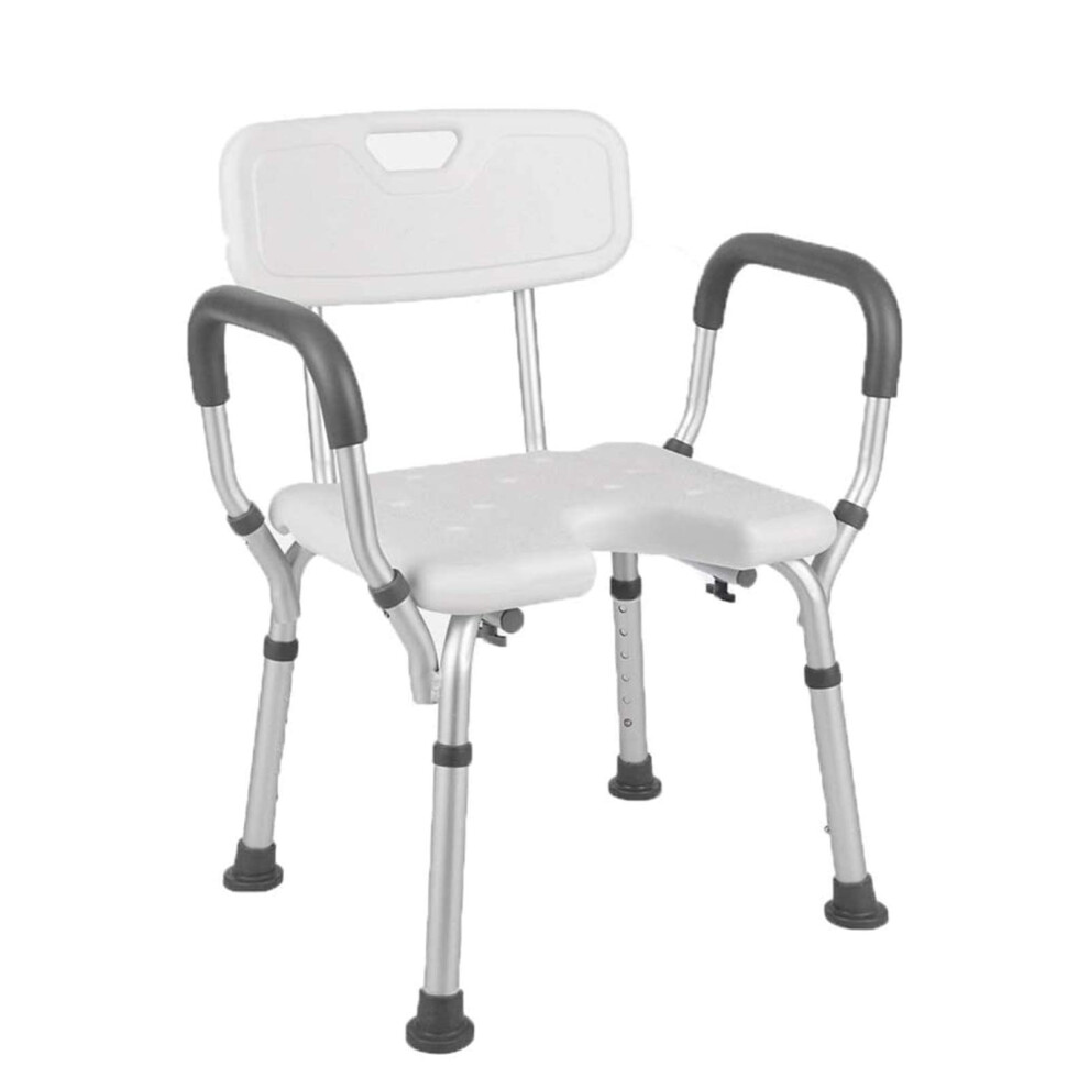 White Adjustable Shower Chair With Backrest And Armrests, Non Slip Aluminum Bench For Elderly And Disabled,
