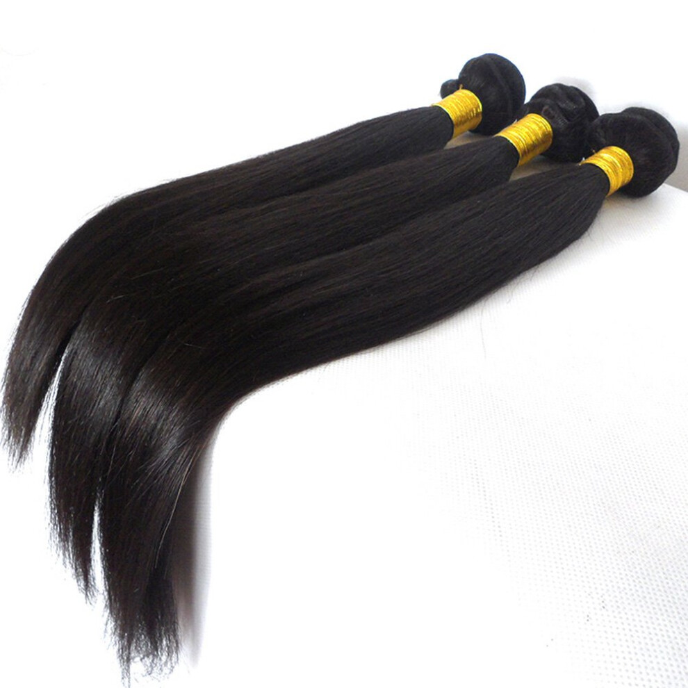 Unisex Black 100% Brazilian Remy Human Hair Bundles 14 16 18 Inch Silky Straight Double Weft Natural Extensions