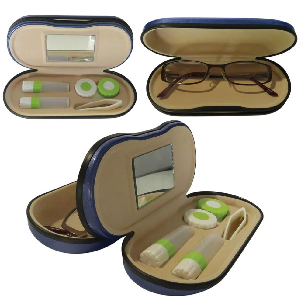 Double Sided Contact Lens Case with Mirror, Hard Shell and Soft Interior, Compact for Travel