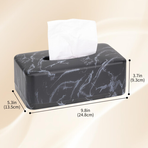 Black Marble Tissue Box Cover, Elegant Rectangular Tissue Holder for Bathroom, Office and Home Decor 1