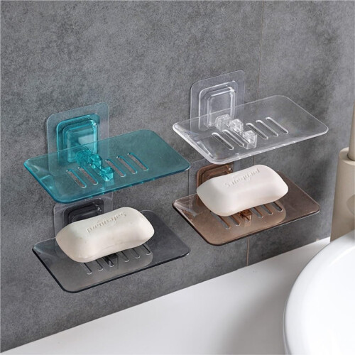 Wall Mounted Soap Holder with Quick Drain Design, Adhesive Bathroom Soap Dish Organizer 2