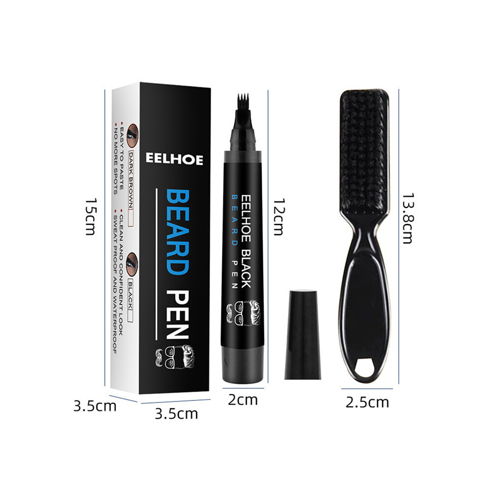 Black (Black) Beard Pencil Filler Kit Waterproof Long Last Moustache Eyebrow + Brush