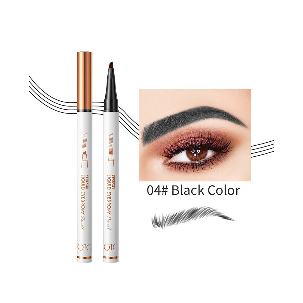 (Black) 4 Fork Liquid Tattoo Eyebrow Ink Pen Long Lasting Eye Brow Pencil 3D Makeup
