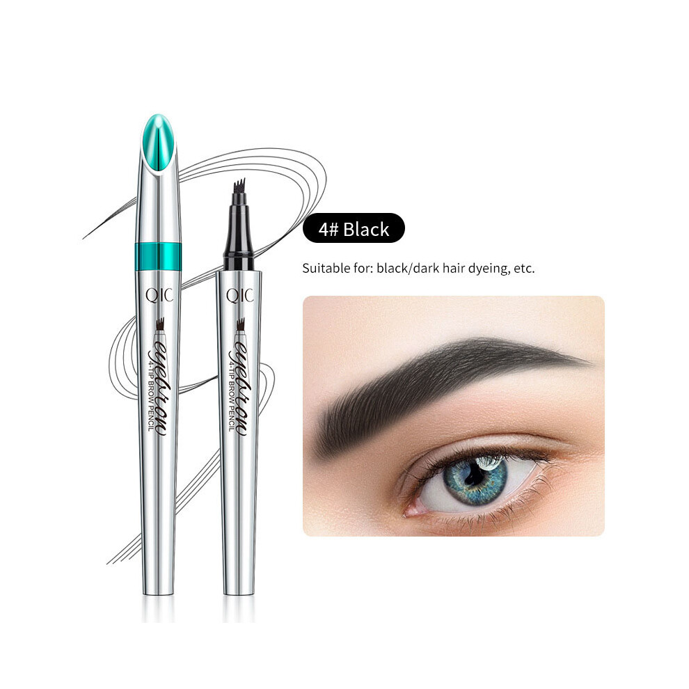 (Black) Eyebrow Pencil Tattoo Eyebrow 3D Liquid Ink Pen Waterproof 4 Fork Pencil Brow