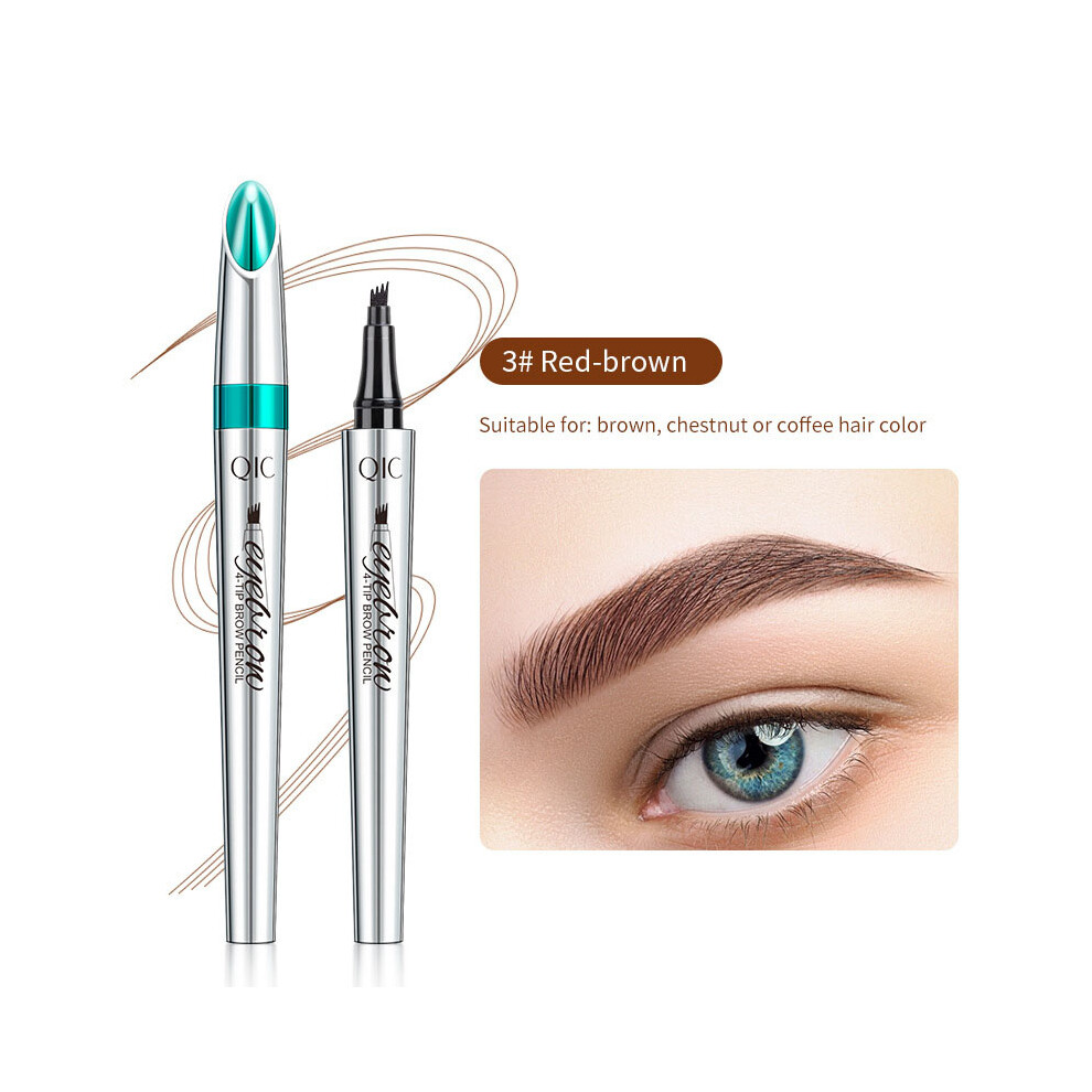 (Red Brown) Eyebrow Pencil Tattoo Eyebrow 3D Liquid Ink Pen Waterproof 4 Fork Pencil Brow