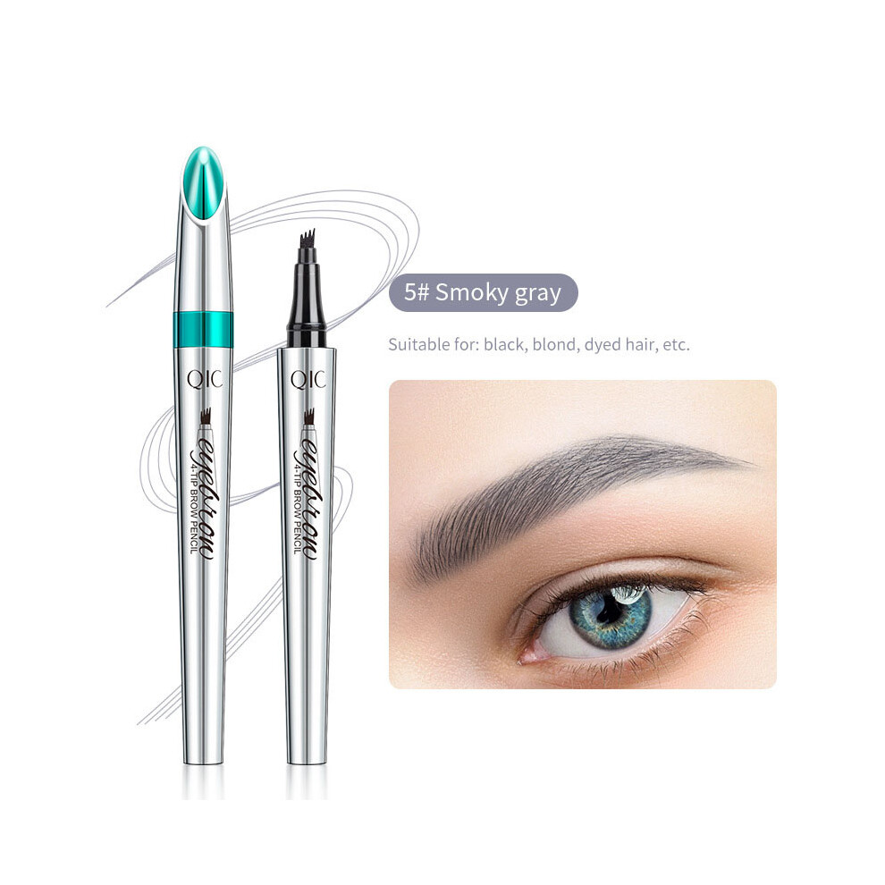 (Gray) Eyebrow Pencil Tattoo Eyebrow 3D Liquid Ink Pen Waterproof 4 Fork Pencil Brow