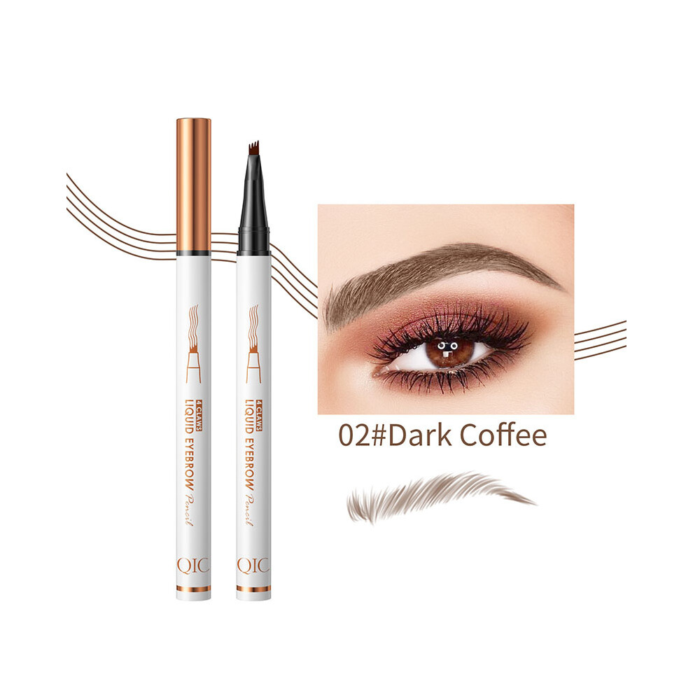 (Dark Curry) 4 Fork Liquid Tattoo Eyebrow Ink Pen Long Lasting Eye Brow Pencil 3D Makeup
