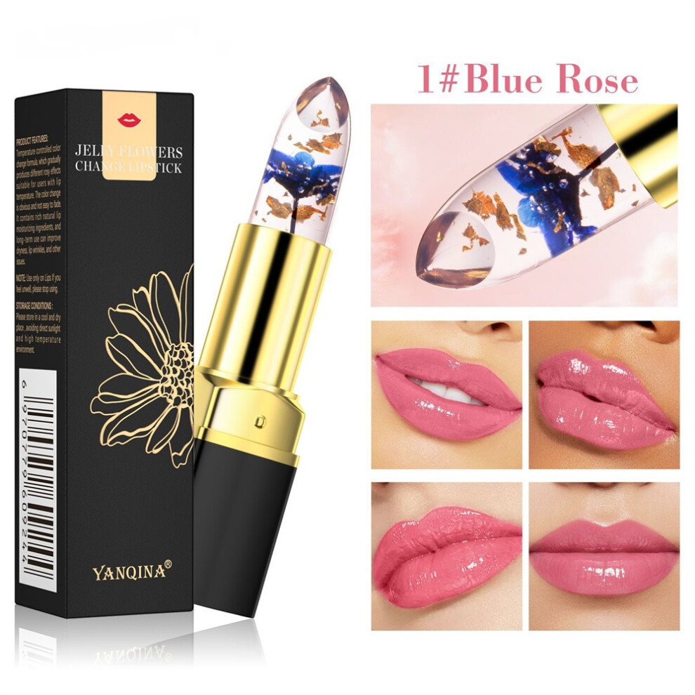 (01#Blue Rose) 3 Colors Flower Transparent Lipstick Lasting Moisturizer Crystal Jelly Lipsticks Temperature Color Changing Lip Balm Lips Care