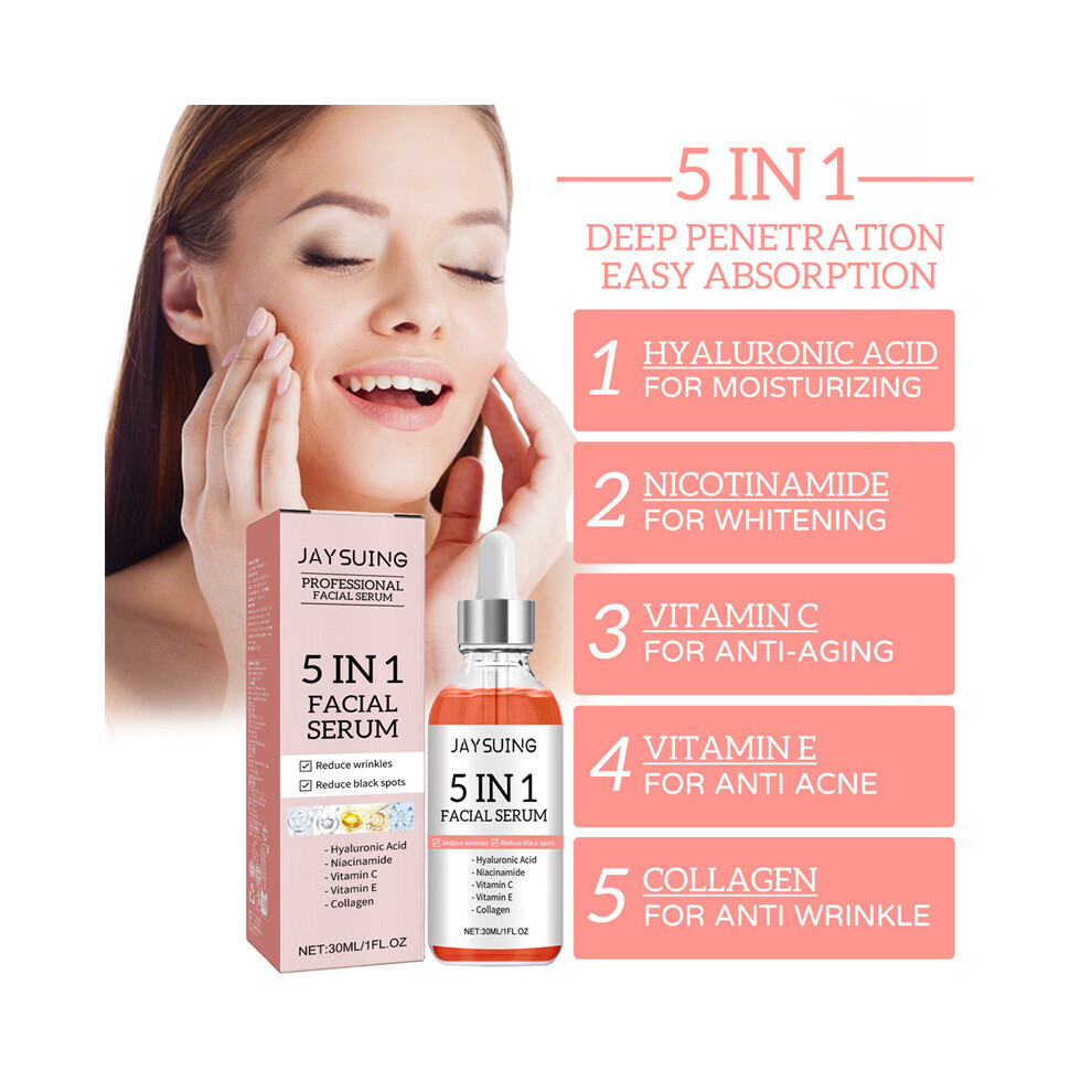 30ML 5 In 1 Face Serum Moisturizing Whitening Vitamin C Hyaluronic Acid Facial