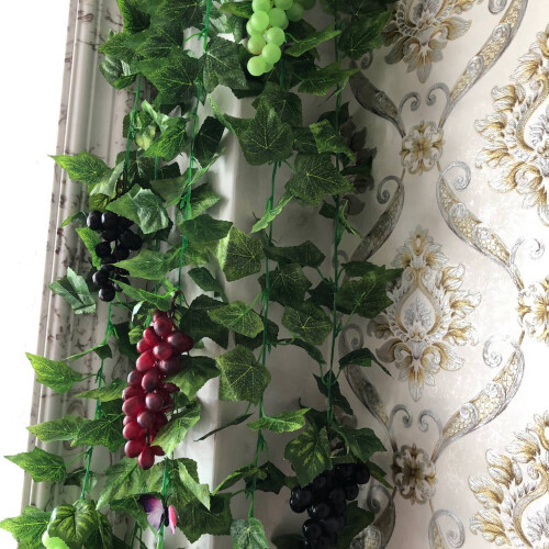 12Bunches Lifelike Artificial Grapes with Leaves 2
