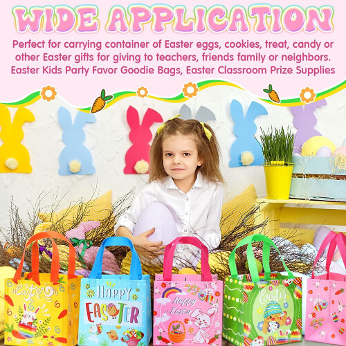 Easter egg hunt bags reusable non-woven 12 pack 2