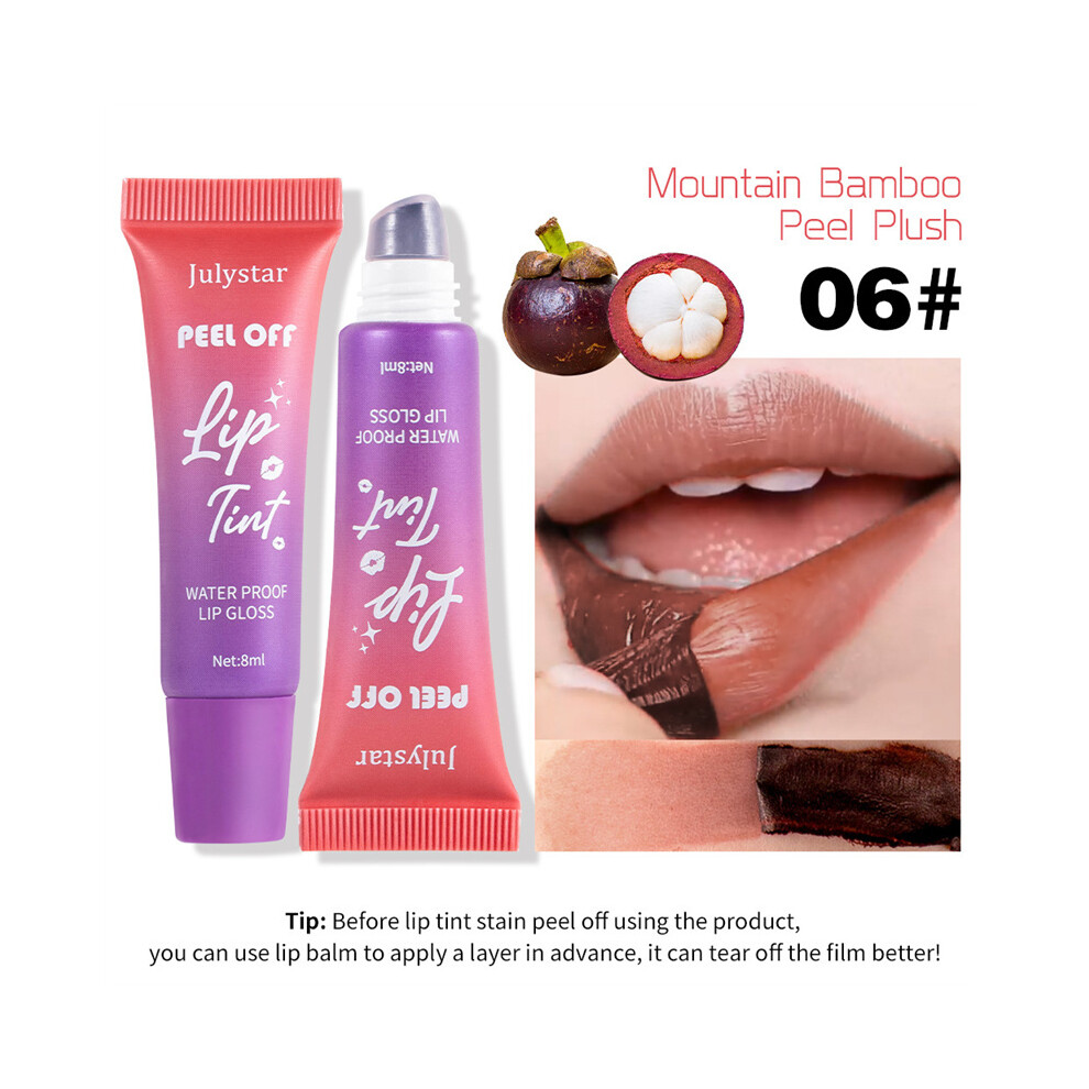 (6) 6 Color Peel-off Lip Stain Tear Off Glaze Finish With Base Color Tinted Lipstick