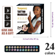 (24 Colours) 10/12/18/24 Color Temporary Skin Tattoo Markers, Bright Pens for Body Art