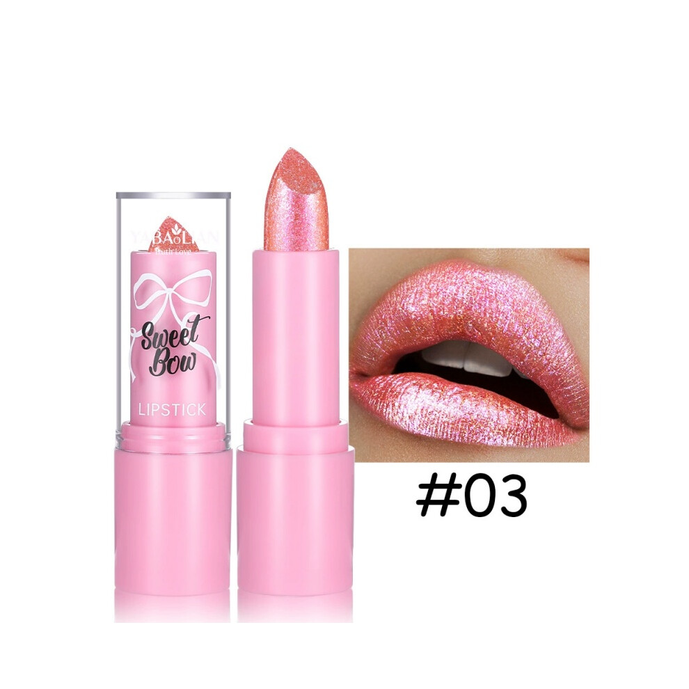 (#03) Pearlescent Pink Glitter Velvet Lipstick - Metallic, Waterproof, Long-Lasting