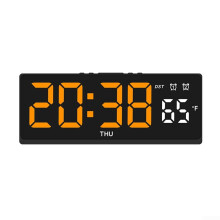 Digital LED Alarm Clock RealTime Temp Display Fahrenheit Celsius Two Alarms Voice Light 5 Brightness Black Shell Orange