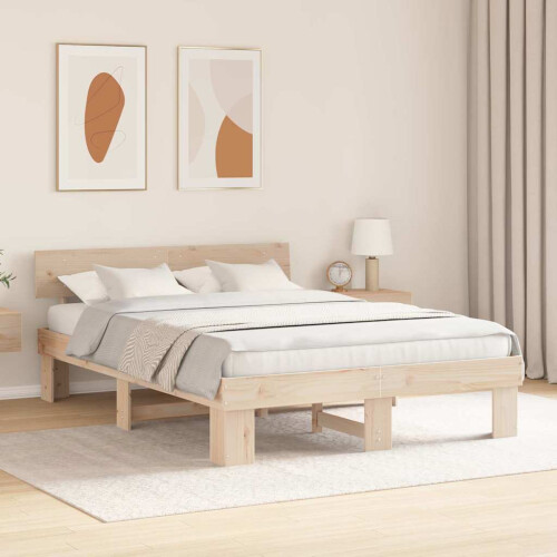 vidaXL Bed Frame with Headboard Natural 150 x 200 cm Solid Pine Wood 2