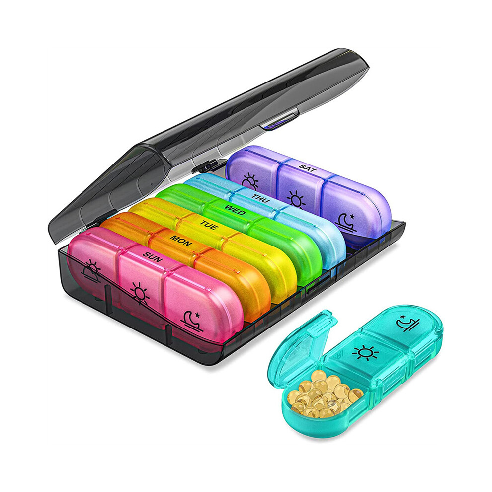 (Black-Color) 7 Day Weekly Medication Pill Organizer Storage Container Box Case 3 Times A Day