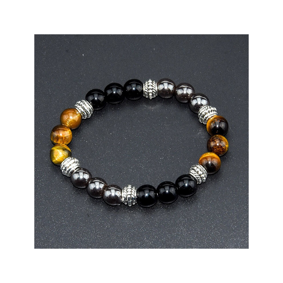 10MM Magnetic Healing Tiger Eye & Hematite Bead Bangle Bracelet for Pain Relief
