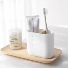 Bamboo Bathroom Organizer with Toothbrush Holder, Soap Tray and Cup, Space Saving MultiPurpose Design