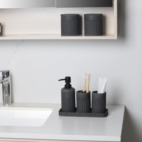 Bathroom Accessory Set 6 Piece Complete Dark Grey Modern Neutral Design Easy Clean Bathroom Decor Set 2