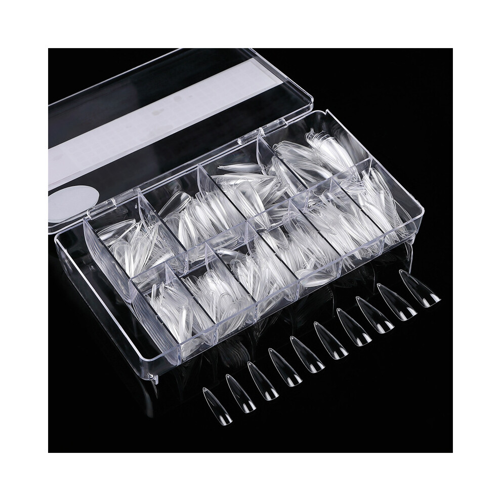 (Long Tip - Transparent) 500pcs Soft Gel False Tips Natural Sculpted Ballet Coffin Almond Fake Nails