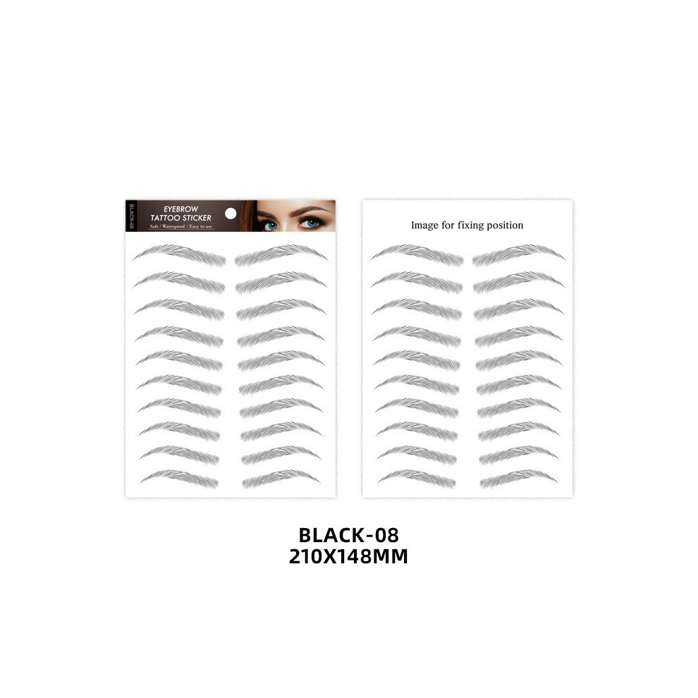 (Black-08) 6D Eyebrow Stickers, Natural Hair-Like Water Transfer Tattoo For Flawless Brows, 1 Sheet 413590216124