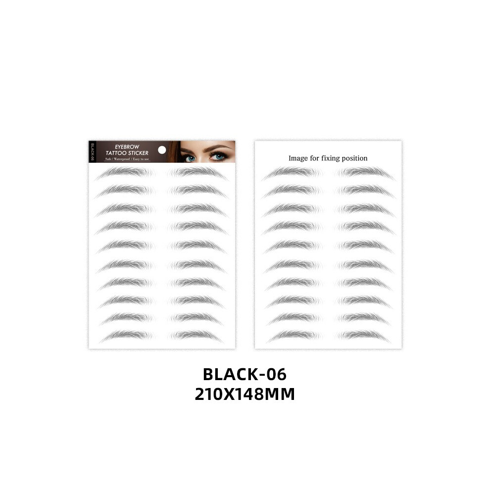 (BLACK-06) 1 Sheet 6D Water Transfer Eyebrow Stickers, Hair-like Tattoo Brows