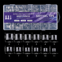 (Short French) 600Pcs Full Cover Half Frosted False Nail Tips Square Soak Off Gel Nail Extension