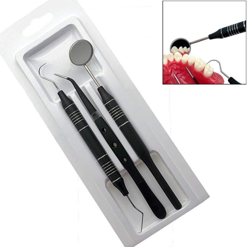 Black (Black) Dental Stainless Steel Mouth Mirror Tweezers Curve Probe Tweezer Dental Instruments
